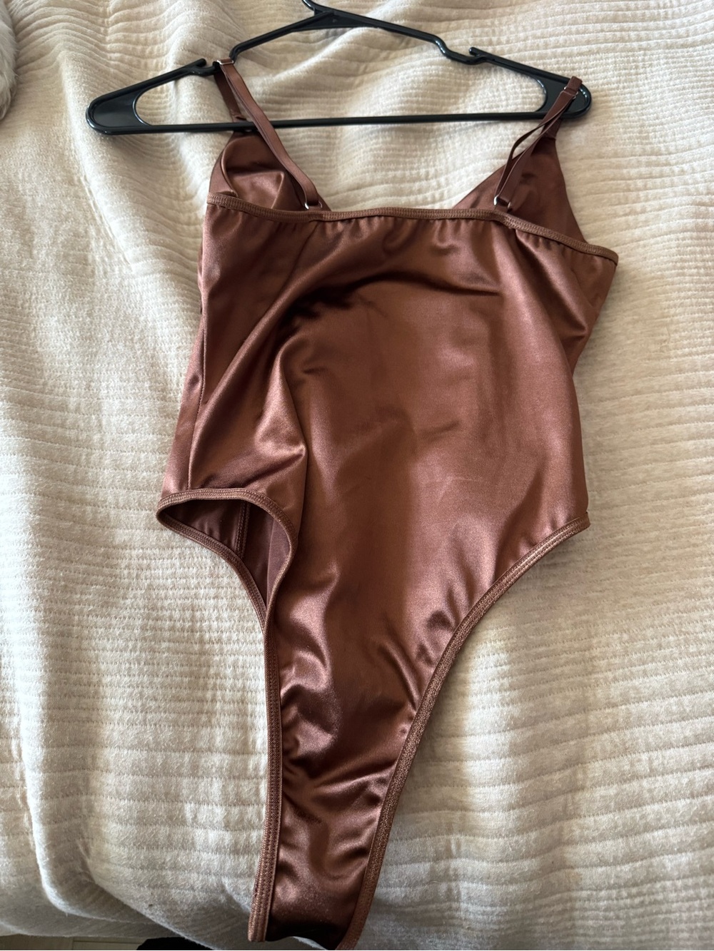 Satin Brown V-Neck Bodysuit for Women - Picture 2 of 2